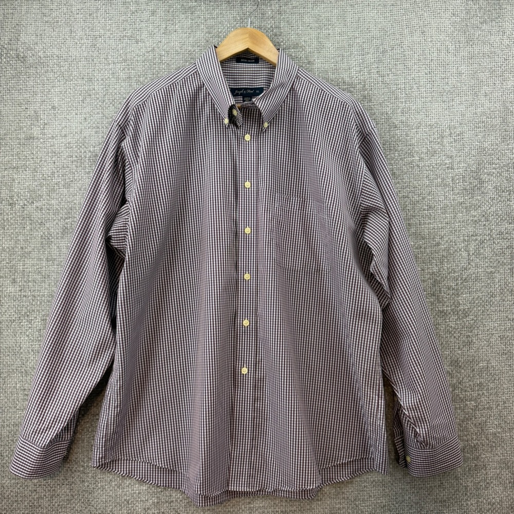 Joseph‎ & Feiss Button Down Shirt Mens XL Burgundy Gingham Non-Iron Cotton